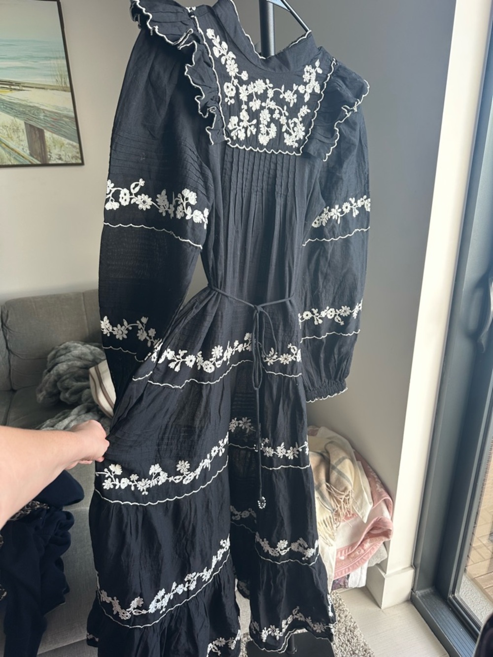 FARM Rio Black Maxi Dress with White Floral Embroidery - Picture 2 of 5